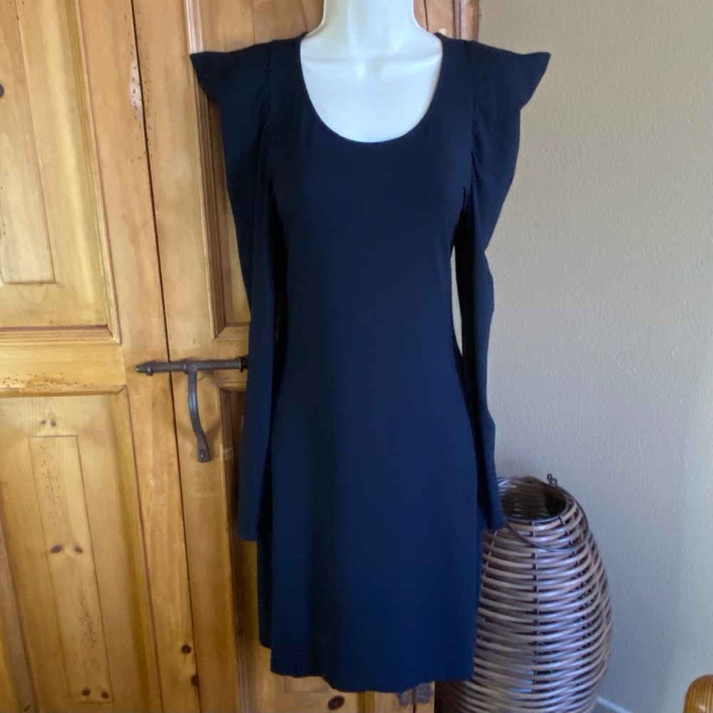 Juffrouw Jansen Amsterdam Trendy Gigot Rushed Shoulder Long Sleeve Black Dress M View 2